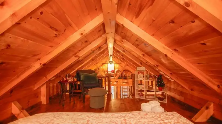 log cabin corner in the loft bedroom